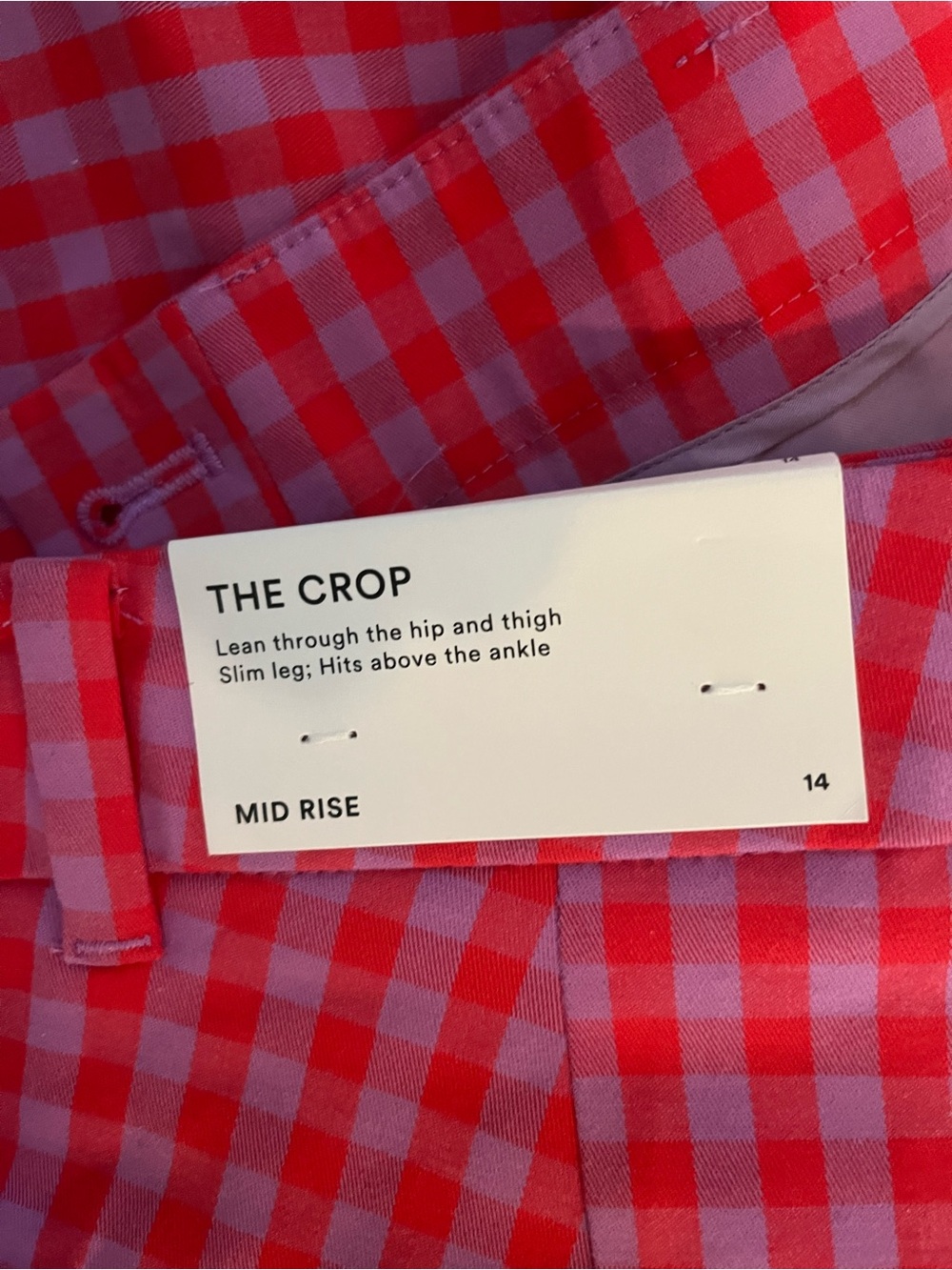 Ann Taylor Pink & Red Gingham Crop pants NWT sz 14 Classic silhouette fun colors - Picture 3 of 7